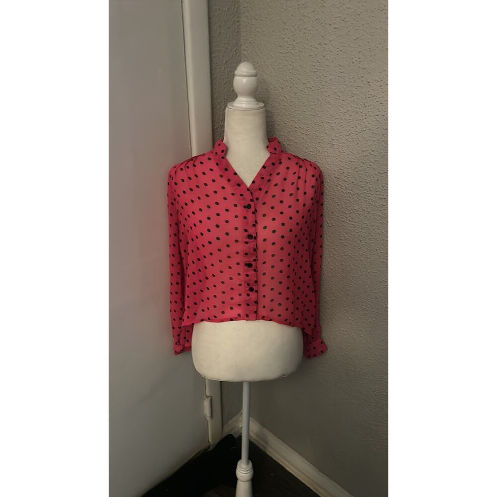 Coolwear Pink/Black Polka-Dot Sheer High Low Top S Flaws Dopamine Fairycore Twee